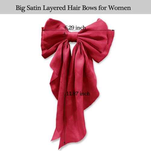 Large Red Satin Hair Bows, Clips, and Barrettes - Hair Accessories for Women, Christmas Gift