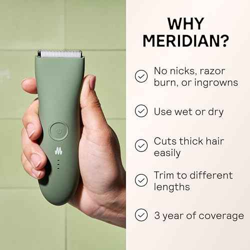 MERIDIAN The Trimmer Original - Body Hair Trimmer for Men, Electric Shaver for Pubic Hair, Chest, Legs & Bikini, Waterproof & Rechargeable, Sage