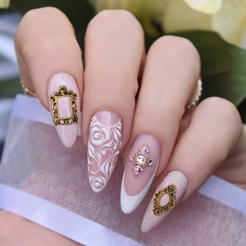 48pcs 3D Metal Nail Charms, Frame Gothic Nail Art Charms, Retro Gold Silver Nail Jewels Art Decoration for Women Girls Acrylic Nail DIY Craft Design Manicure Accessories