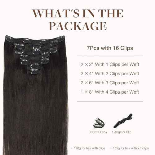GOO GOO Clip in Hair Extensions Real Human Hair, Remy Human Hair Extensions Clip ins for Women, Natural Human Hair, 20inch 120g 7Pcs, 2 Dark Brown