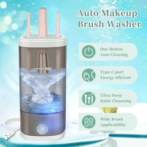 Electric Makeup Brush Cleaner Machine, Ultimate Efficient Automatic Cleaner for All Types of Makeup Brushes- Black