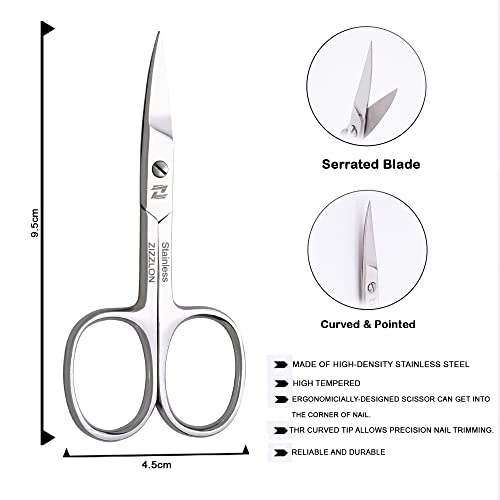 Nail Scissors Curved Micro Serrated Stainless Steel Eyebrow Scissors for Eyelash, Mustache, Beard, Nose Hair, Toenail ? Pedicure, Manicure Scissors for Men and Women