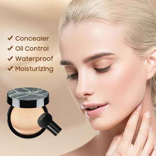 Air Cushion CC Cream Foundation - Mushroom Head BB Cream Face Makeup Moisturizing Concealer Brighten Long-Lasting, Even Skin Tone for All Skin Types (Medium Deep, 1 PCS)