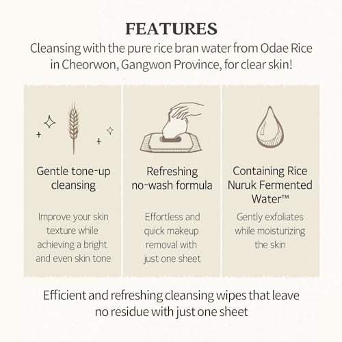 SKINFOOD Rice Cleansing Wipes - Daily Hypoallergenic Rice Nourishing Makeup Remover Tissue Wipe - Facial Skin Clear & Refreshed - Korean Beauty Face Wipes for Women - Travel Makeup Wipes (80 Sheets)