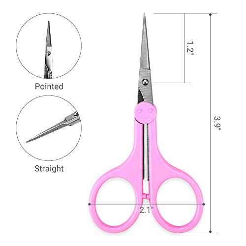 Eyebrow Scissors, Small Scissors for Facial, Nose, Eyebrow, Mustache, and Beard Hair Trimming & Grooming, Straight Edge, Pink Long Cap