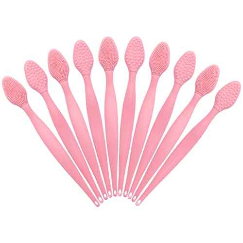 Silicone Lip Scrubber Exfoliator Tool, 10 Pcs Soft Double-Side Lip Brush, Dark Lip Care and Beauty - Pink
