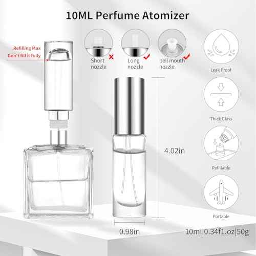 MUB 10ml Perfume Travel Refillable Atomizer Bottle Glass Unique Top-Filling Leak-Proof Spray Bottle Atomizer Sprayer for Perfume Cologne Mini Travel Size Empty Pocket Portable