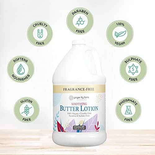 Ginger Lily Farms Botanicals Soothing Butter Lotion for Dry, Sensitive Skin, 100% Vegan & Cruelty-Free, Fragrance Free, 1 Gallon (128 fl oz) Refill (pack of 1)