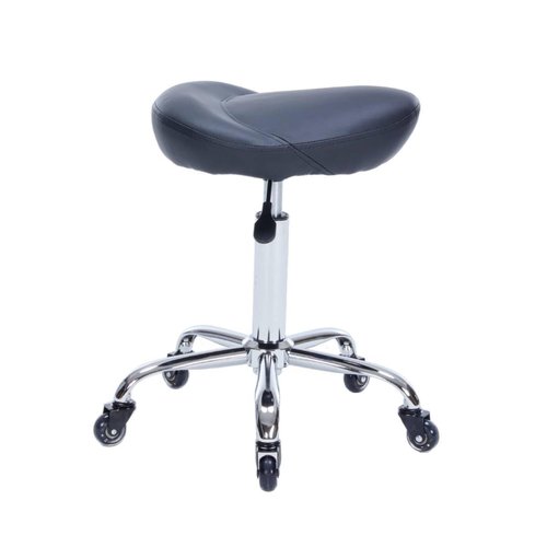 Whiterye Saddle Stool PU Leather Rolling Stool Adjustable Height with Mute Rubber Wheels Ergonomic Swivel Saddle Chair for Clinic Dentist Massage Salon Spa Tattoo Office (Black).