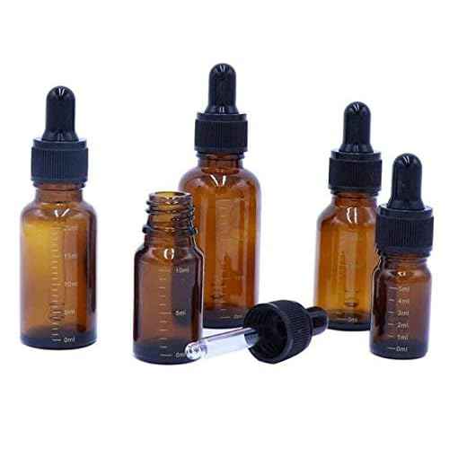 3 Pcs 10ml 0.34oz Empty Refillable Amber Glass Graduated Dropper Bottle Essential Oil Cosmetics Elite Fluid Container Jar Pot Holder with Glass Pipette Dropper