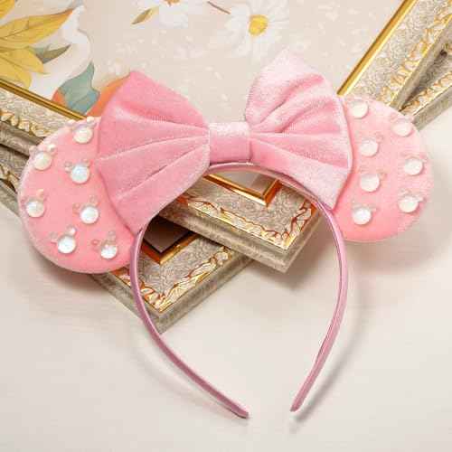 Eissya Minnie Ears Headband, Fashion Headband, Hairtie (Pink-Pearl, Medium)