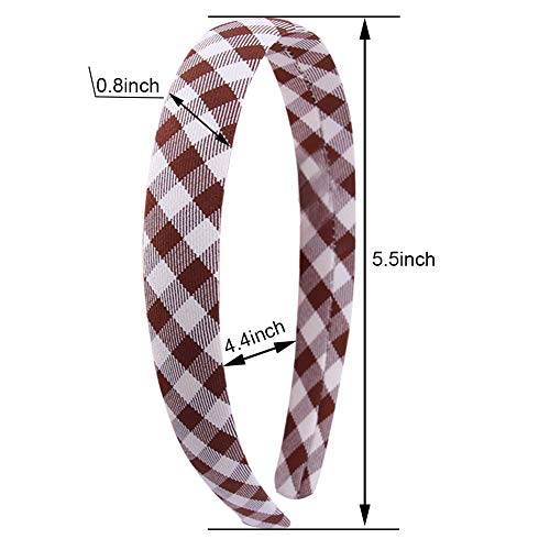 6 Pcs 0.8 inch Plaid Headband For Women Printed Stripe Hair Bands for Girls Fabric Ribbon Hard Head Piece Satin Wrapped Hairband
