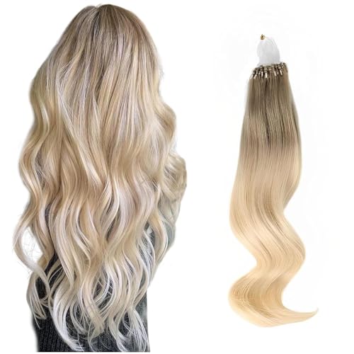 ABH AMAZINGBEAUTY HAIR Micro Ring Ombre Blonde Micro Links Hair Extensions Remy Human Hair Ash Brown Ombre Platinum Blonde Hair Extensions Micro Loop Hair Extensions Balayage Blonde 20inch 50G 50S