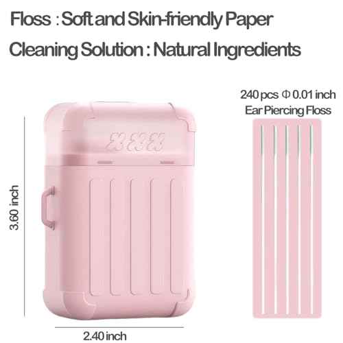 Piercing Cleaner, Ear Hole Cleaner, Piercing Cleaning Kit with 240pcs Disposable Ear Piercing Cleaning Floss & 15ml Cleaning Solution for Women Men