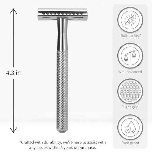 Bambaw Double Edge Safety Razor for Men & Women, Metal Razor with 5 Double Edge Safety Razor Blades, Eco-Friendly Razor ? Silver
