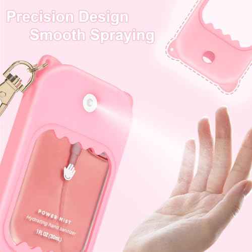 Hand Sanitizer Spray Case for Touchland Silicone Touchland Case Keychain Cute Hand Sanitizer Spray Holder Compatible with Touchland Power Mist Gentle Mist Glow Mist, Pink