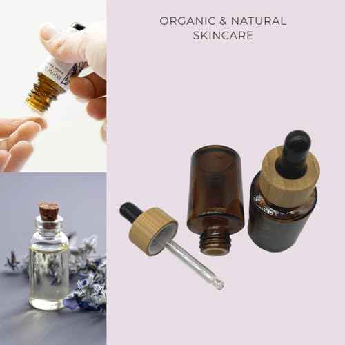 Brown Glass Dropper Bottles 30ml/1 oz 6 PACK,Essential Oil Bottles With Eye Dropper And Bamboo Lids Perfume Sample Vials Essence Liquid Cosmetic Containers