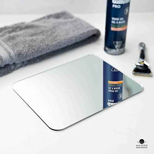 Mavoro 7x9 Shaving Mirror for Shower | 3M Adhesive Shower Mirror | Acrylic - Unbreakable | Less Fogging | Sleek Frameless | Peel and Stick | Glassless Safety (1 Pack)