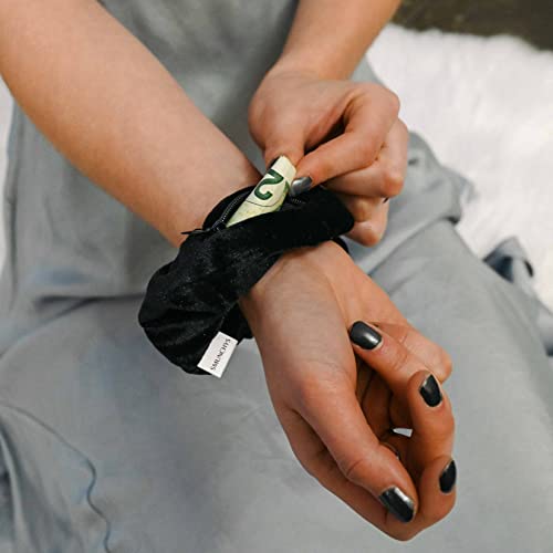 Women's Velvet Hair Scrunchie with Hidden Zipper Pocket, Black, 1 Count - Great for Gifts and Stocking Stuffers