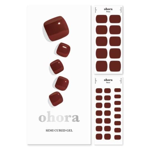 ohora Semi Cured Gel Pedi Strips (P Chilly Red) - Works with Any Pedi Lamps, Salon-Quality, Long Lasting, Easy to Apply & Remove - Includes 2 Prep Pads, Pedi File & Wooden Stick
