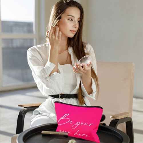12 PCS Pink Inspirational Canvas Makeup Bags Bulk Makeup Bags for Women Inspirational Quotes Cosmetics Bags with Zipper Gift for Valentine's Day Christmas Graduation