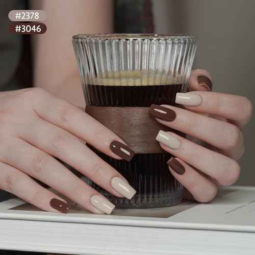 GAOY Nude Brown Gel Nail Polish Set, 6 Colors Beige Chocolate Caramel, UV Cure Gel for DIY Manicure at Home