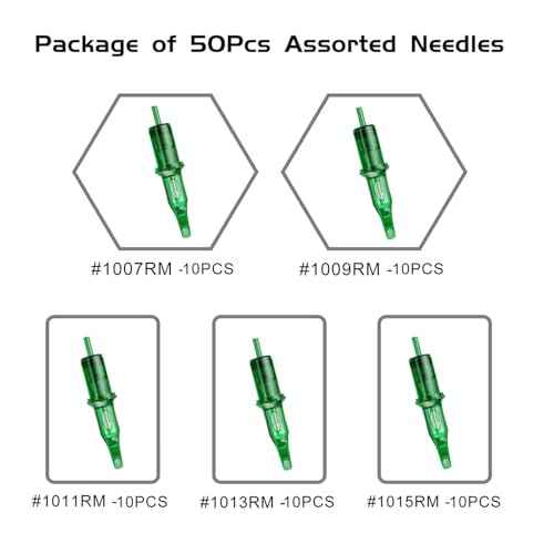 Glide 50pcs Assorted Tattoo Cartridge Needles - Disposable #10 Bugpin Curved/Magnum Tattoo Cartridge Needles with Membrane, Mixed Sizes 7RM 9RM 11RM 13RM 15RM for Rotary Tattoo Machine Pen