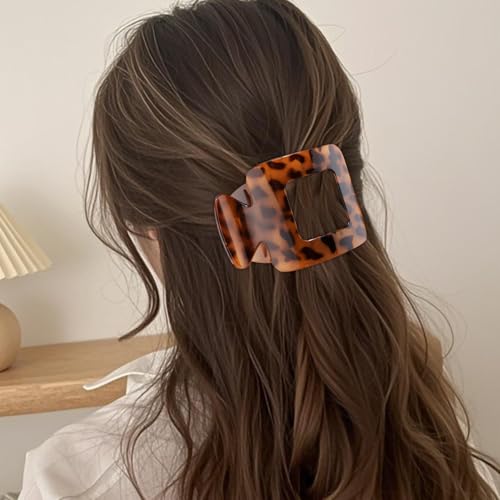 Flat Square Hair Clips Large Claw Clips for Thick Medium Thin Hair 6Pcs Non Slip Strong Hold Barrettes French Duckbill Accessories for Women Girls Leopard Tortoise Shell