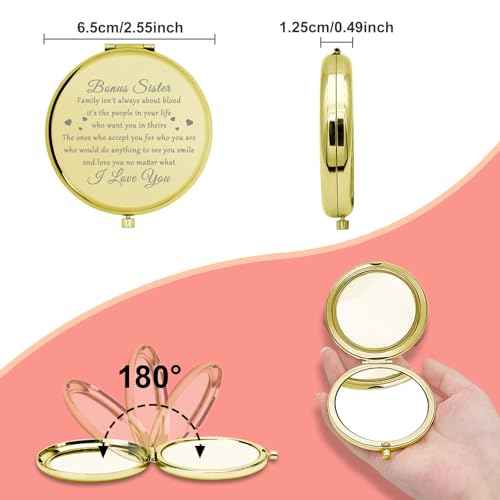 Bonus Sister Gifts for Women Compact Mirror Sister in Law Gifts from Sister in Law Stepsister Gifts Friendship Gifts for Unbiological Sisters Bonus Sister Wedding Birthday Gifts Pocket Makeup Mirror