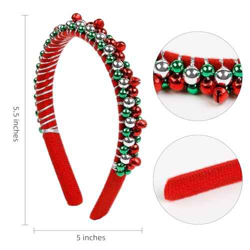 WOVOWOVO Christmas Headbands for Women Girls Red Bell Hairband for Women's hair Green Fashion Headband Christmas festive Gifts Hair Accessories, 2 Pieces