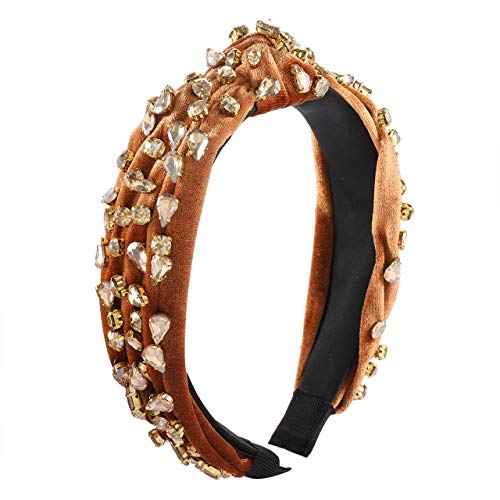 Rhinestone Headbands for Women Velvet Wide Crystal Hair Bands Knot Turban Headband for Girls Bridal Hair Hoop Wedding Headwear Hair Accessories Birthday Valentines Day Gifts (brown)