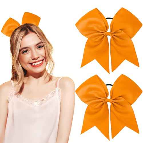 2 PCS Large Orange Hair Bows for Girls - Cheerleading Bows with Large Size for Cheerleaders' Hair