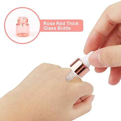 Wresty 15 Pcs Mini Pink Glass Vials Essential Oil Dropper Bottles - Cosmetic Liquid Container for Perfume, Aromatherapy and Sample Bottles with Glass Eye Dropper (1ml(1/4 Dram))