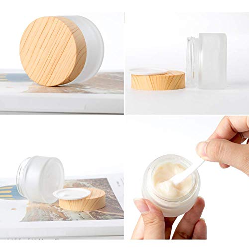 10 Packs 15ml/15g Empty Sample Jars Frosted Glass Cream Jar Bottle with Wood Grain Lid Cosmetic Containers Glass Cream Box Refillable Glass Cream Jar Pot for Makeup Lotion Face Eyeshadow