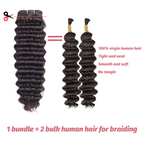 12A Deep Wave Bundles Human Hair 16 18 20 Inchs Human Hair Bundle 100% Unprocessed Brazilian Curly Wet Wavy Texture 3 Bundles Deep Wave Natural Black