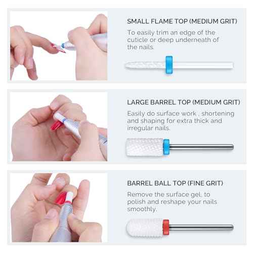 MelodySusie Ceramic Nail Drill Bits Set, 3/32'' (2.35mm) Professional Acrylic Nail File Drill Bit for Manicure Pedicure Cuticle Gel Nail Polishing 5Pcs