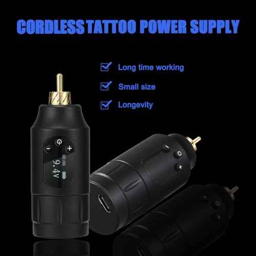 1300mAh OLED Tattoo Battery Power Supply for Rotary Tattoo Machine Portable Rechargeable Coreless Motor for Tattoo Pen Machine (OLED-Black)