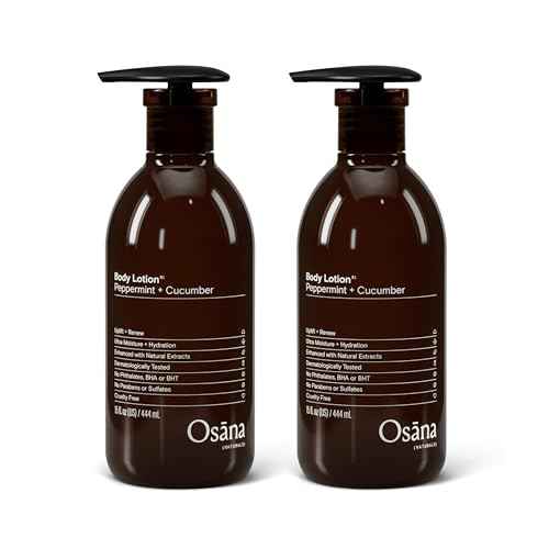 Osana Body Lotion Moisturizer for Dry Skin with Shea Butter & Coconut Oil, Peppermint & Cucumber Scented, 15oz Dual Pack