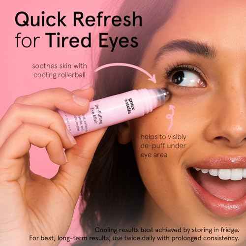 grace & stella Under Eye Brightener Roller - Airplane Travel Essentials - Travel Size Toiletries - Retinol & Caffeine Eye Serum for Puffiness, Dark Circles, Wrinkles - Vegan Skincare (15ml / 0.51floz)