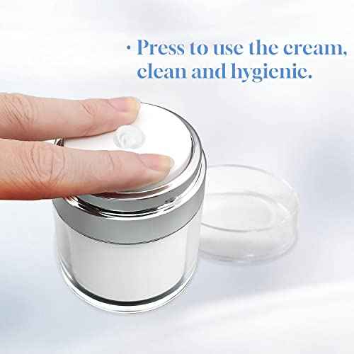 2Pack Airless Pump Jars with Cosmetic Spatula, 3.5 oz Empty Refillable Cosmetic Air Pump Jars Bottles Airless Lotion Cream Dispenser Portable Travel Makeup Containers (Silver)