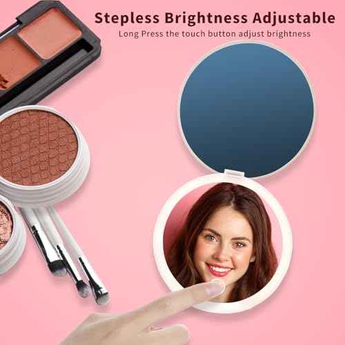Compact Mirror with Light, 1X 3X Magnification Travel Makeup Mirror LED Lighted Pocket Mirrors Touch Button, Handheld Double Sided Portable-Mirror Gifts for Mom Wife Girlfriend Beauty Lover