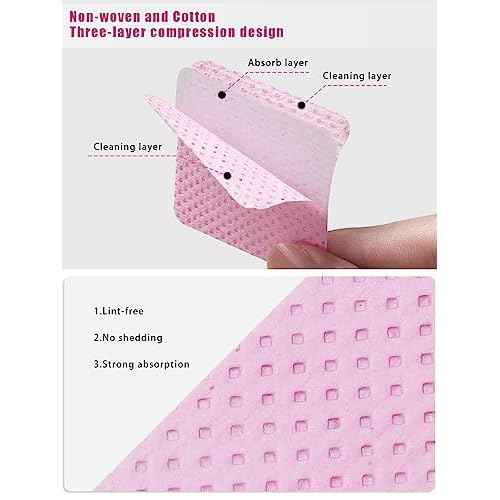 TEOYALL Lint Free Nail Wipes, 400 PCS Non-Woven Fabric Nail Cleaning Pads Pink Lash Extensions Glue Cleaning Wipes Salon Supplies