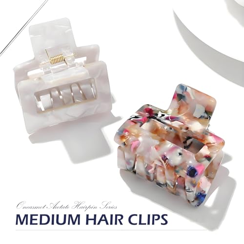 2 Pcs Small Hair Clips Acrylic Claw Clips for Thin Hair Cute French Design Hair Clips for Women, Colorful & White Shell