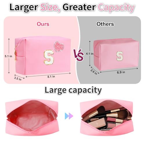 Personalized Initial Makeup Bag with Bling Heart Preppy Cosmetic Bag Cute Toiletry Travel Bag For Teen Girls Women Letter Makeup Pouch Purse for Holiday Birthday Christmas Gifts (A, Pink)