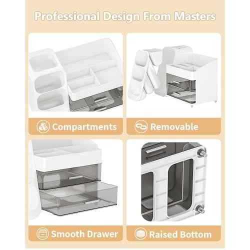 Makeup Organizer with Drawers, Skincare Organizer (Large Size Thick), Storage Box Cosmetic Display Cases, Make up Organizers for Vanity, Dresser, Desk, Kitchen, Countertop (White)