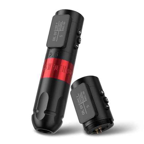 Ambition Vibe Wireless Tattoo Gun - Rotary Tattoo Machine Cartridge Battery Pen with Dual 1800mAh Power LED Digital Display Brushless Motor Tattoo Equipment for Tattoo Artists (2.5mm Stroke Red)