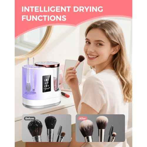Electric Makeup Brush Cleaner Machine with Automatic Cleaning and Drying Functions Portable Makeup Brush Cleaner for All Size of Makeup Brushes Gifts for Makeup Lovers