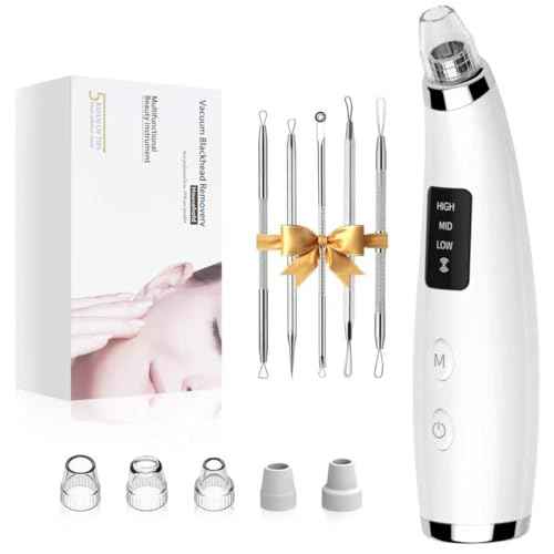 Facial Pore Blackhead Remover Vacuum - Fore Cleaner and Blackhead Extractor with 3 Adjustable Suction Levels - 5 Probes - Pore Vacuum Kit for Women&Men (White)