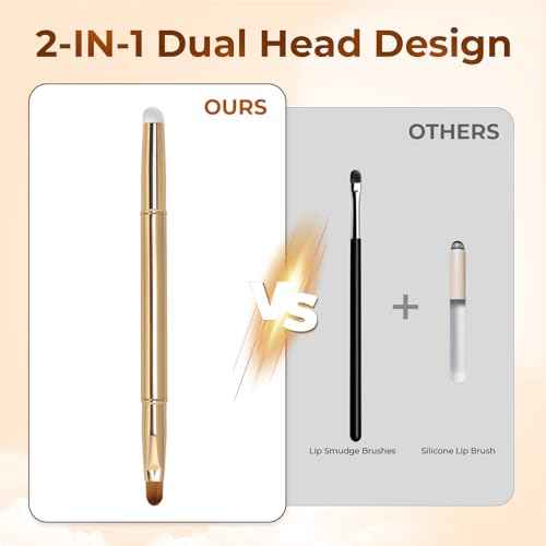 Unaone 2Packs Lip Brush for Lipstick, Dual-Ended Silicone & Bristle Tips Lip Makeup Brush, Lipstick Brush for Lip Gloss