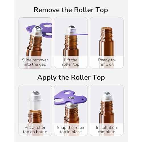 ULG 48-Pack Essential Oil Roller Bottles 10ml, Empty Bottles with Stainless Steel Roller Balls and Waterproof Labels, Amber Roller Balls For Essential Oils